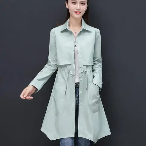 Пальто для женщин 2020 тонкое пальто на молнии с поясом женское хлопковое зеленое