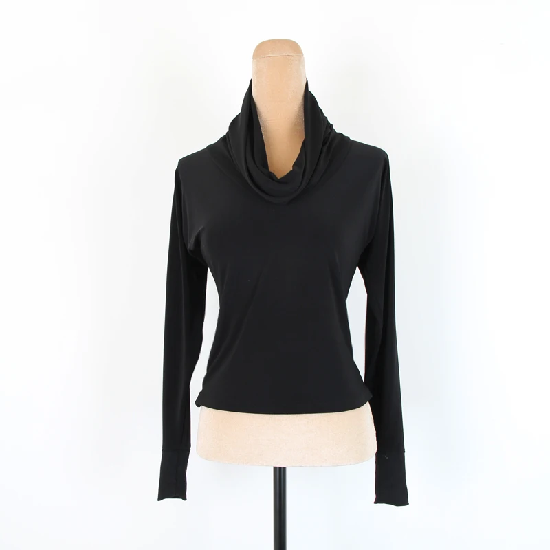 Топ для латиноамериканских танцев черная рубашка с длинным рукавом и вырезами