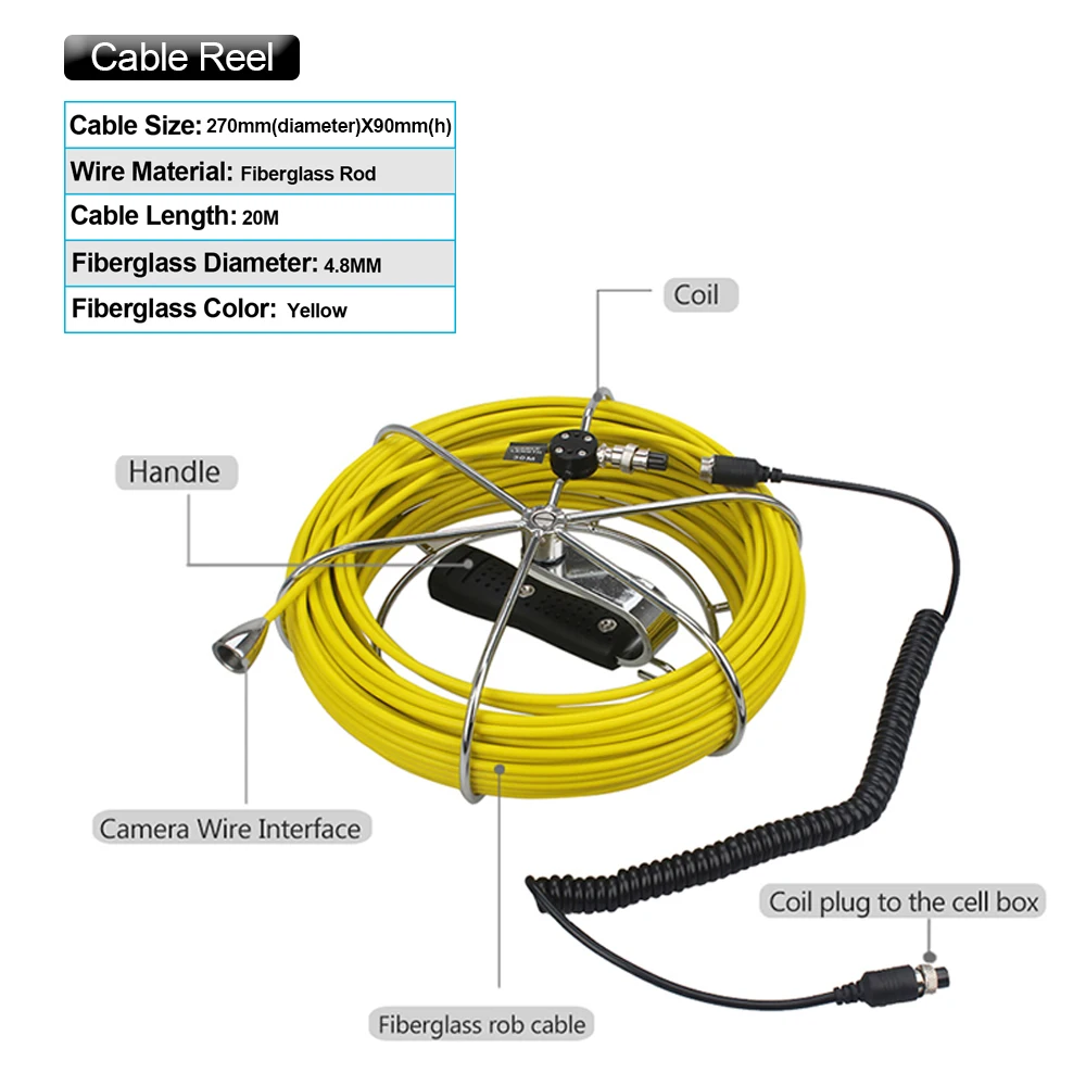 HD 7 дюймов Экран промышленный эндоскоп трубы инспекции на расстоянии до 20 м
