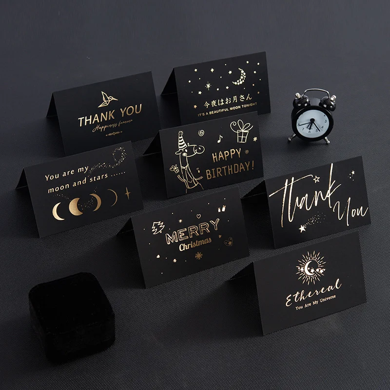 

5pcs Vintage Black Business Greeting Card Thank You Card Birthday Holiday Blessing Greeting Card With Envelope Invitation Card