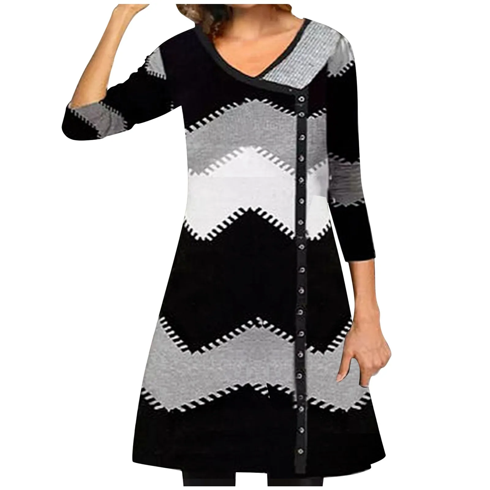 Платье женское зимнее Облегающее с V-образным вырезом и длинным рукавом |