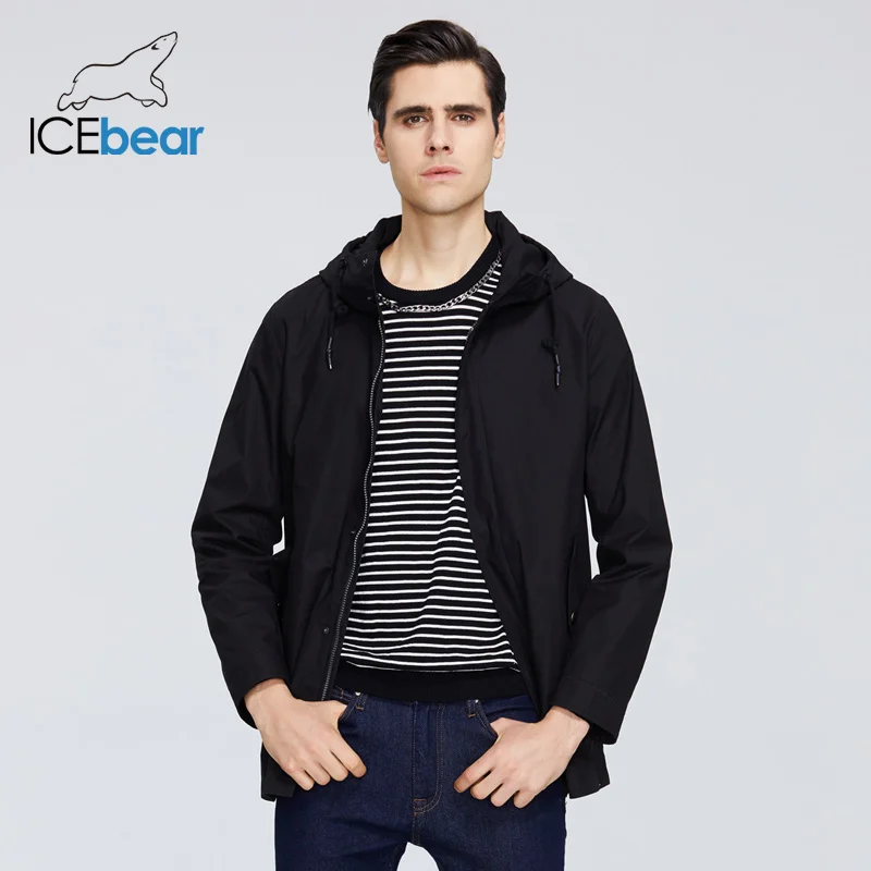 Мужская короткая ветровка с капюшоном ICEbear Стильный тренчкот весна 2020|Плащи и