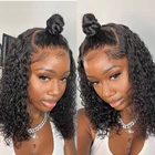 Короткий парик Bob Jerry с кудрявыми волосами 4x4, фронтальные парики из человеческих волос, бразильские волосы с глубокой волной, предварительно выщипанные волосы 4x4, плотность 180%