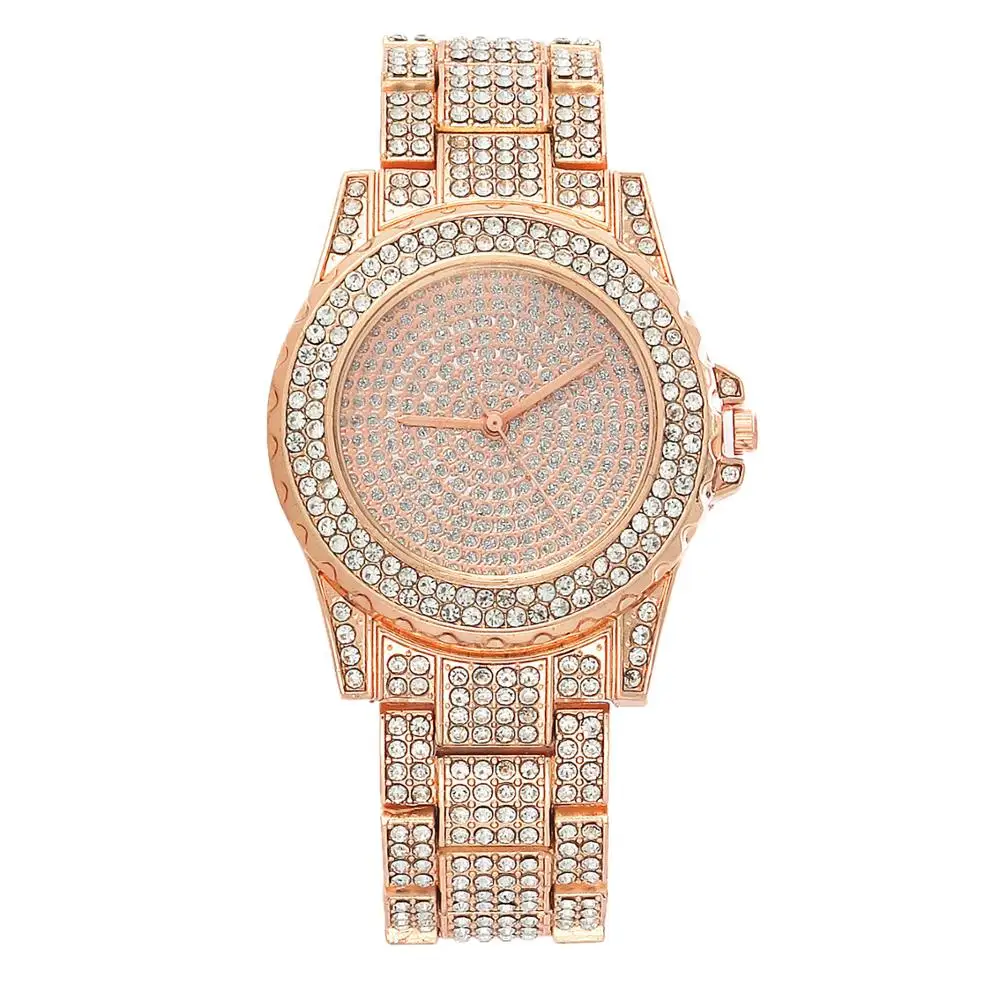 Брендовые женские часы с браслетом из нержавеющей стали полностью Стразы