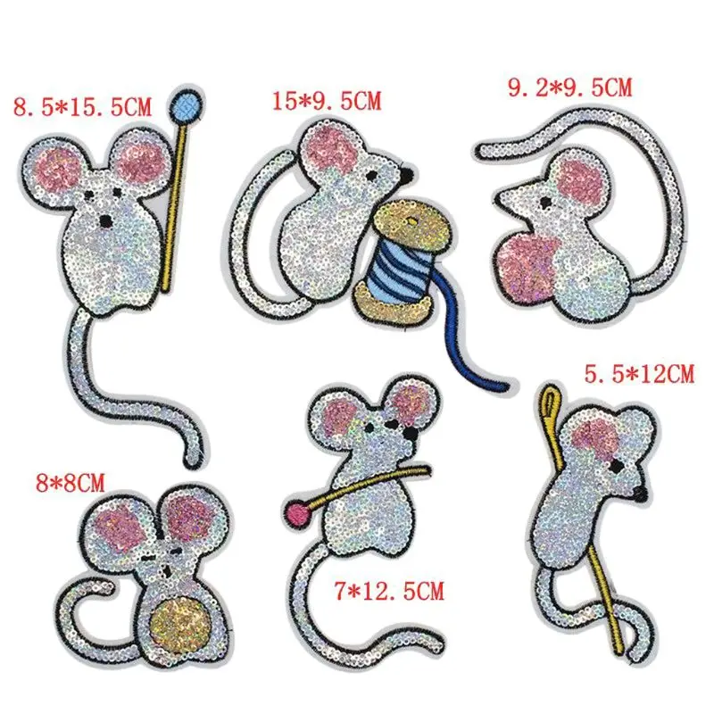 Набор из 6 патчей с милой мышкой и блестками винтажная вышитая аппликация на