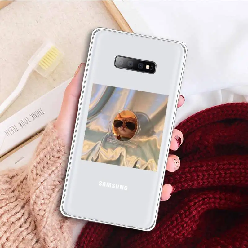 

Cute animal cat art design Phone Case Transparent For Samsung Galaxy A71 A21s S8 S9 S10 plus note 20 ultra