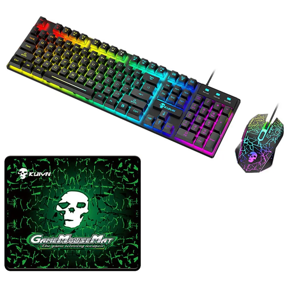 

RGB LED Gaming Keyboard and Mouse Mats Combos Set 104 Keys Backlight USB Keyboards Manipulator Wired Backlit Floating Gamer Kit