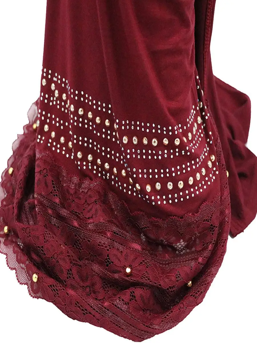 Новая мода женский длинный шарф для мусульманки бисерные кружевные шали