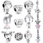 2 шт.лот посеребренные бусины для мальчиков и девочек лучшие друзья Подвески подходят оригинальный бренд шармы браслеты для женщин День Святого Валентина ювелирные изделия