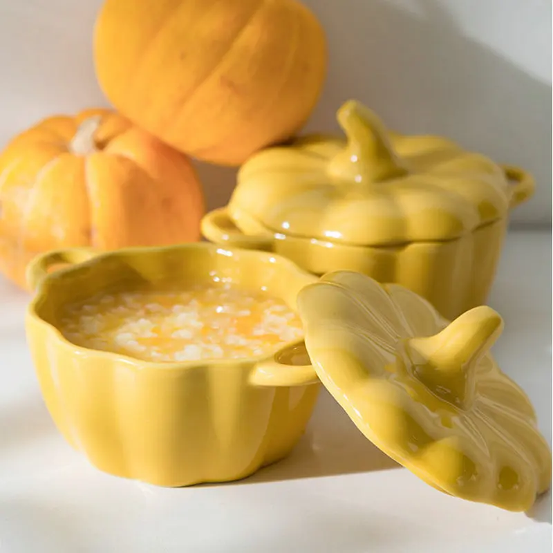 Керамика милые миска в форме тыквы с крышкой дома Творческий риса Западной
