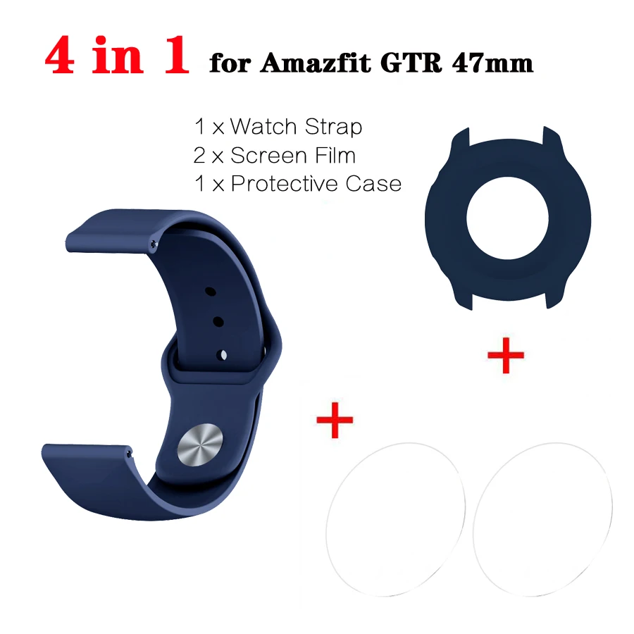 4 в 1 для Amazfit GTR ремешок браслет+ чехол для часов бампер+ Закаленное стекло протектор экрана для Huami Amazfit GTR 47 мм