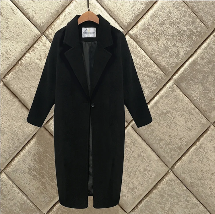 

JCHB 2021 Women Slim Casual Long Solid Winter Wool Blend Coat Single Button Wool Coat and Jacket Turn- Down Collar Outerwear