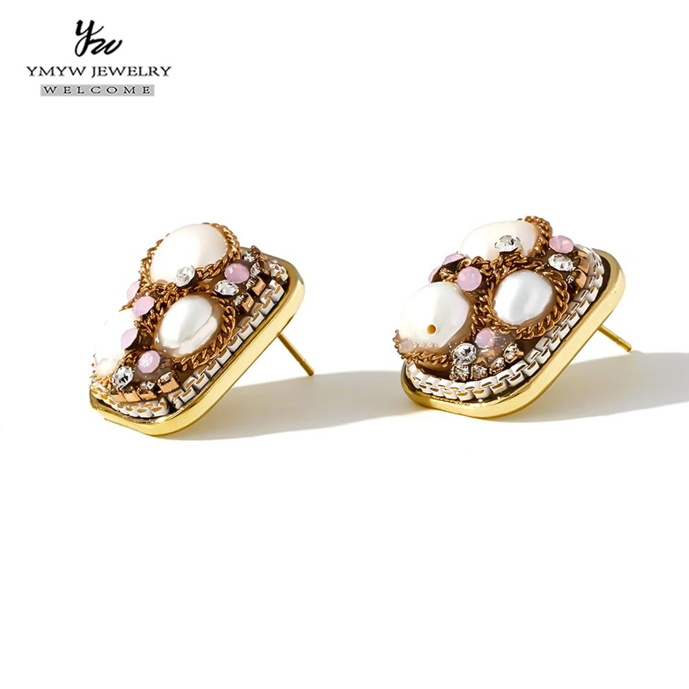YMYW корейские серьги гвоздики с искусственным жемчугом роскошные геометрические