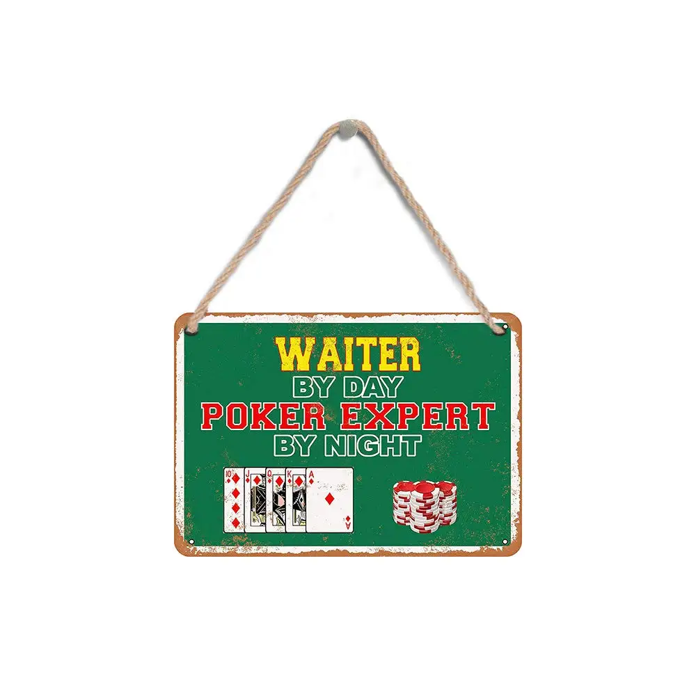

Isaric деревянный подвесной знак 8X12 дюймов официант днем, эксперт по покеру Ночная деревянная вывеска