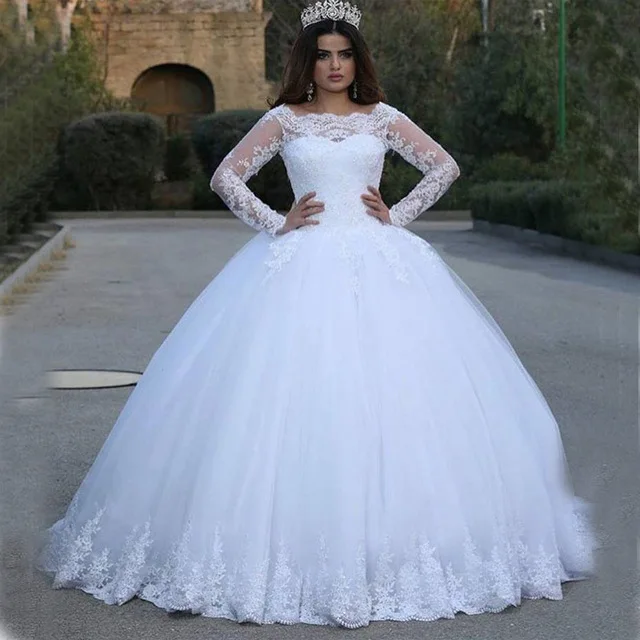 

Платье Свадебное в арабском мусульманском стиле, с длинным рукавом и кружевной аппликацией