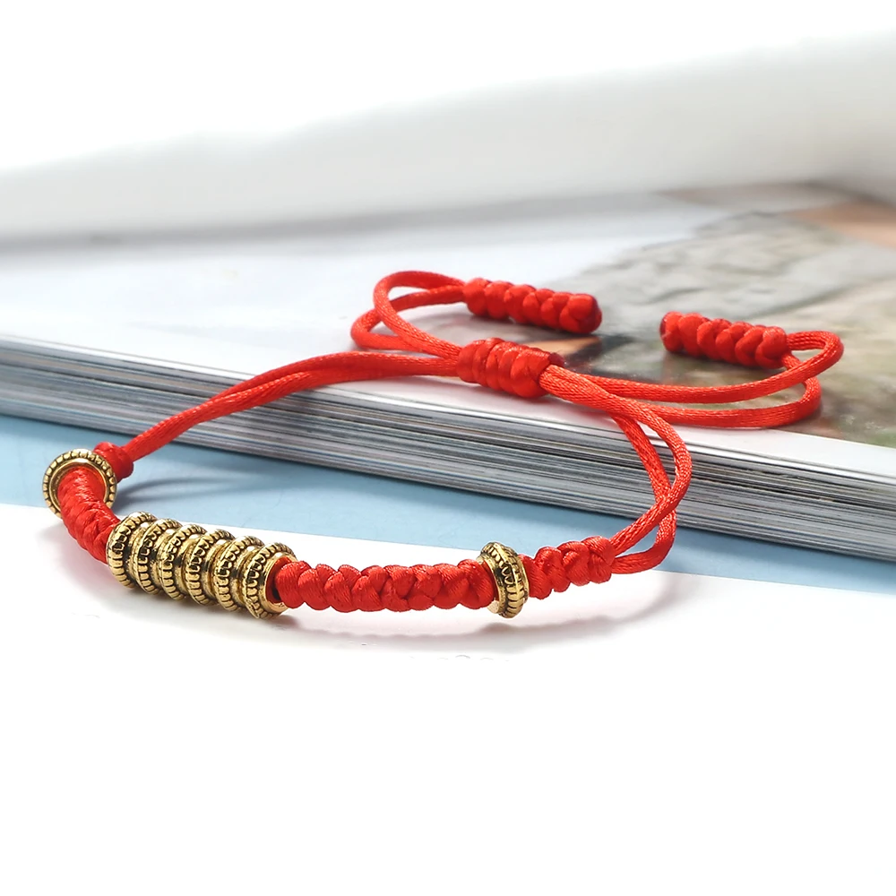 Тибетский плетеный браслет с бусинами золотого цвета красная и Черная веревка