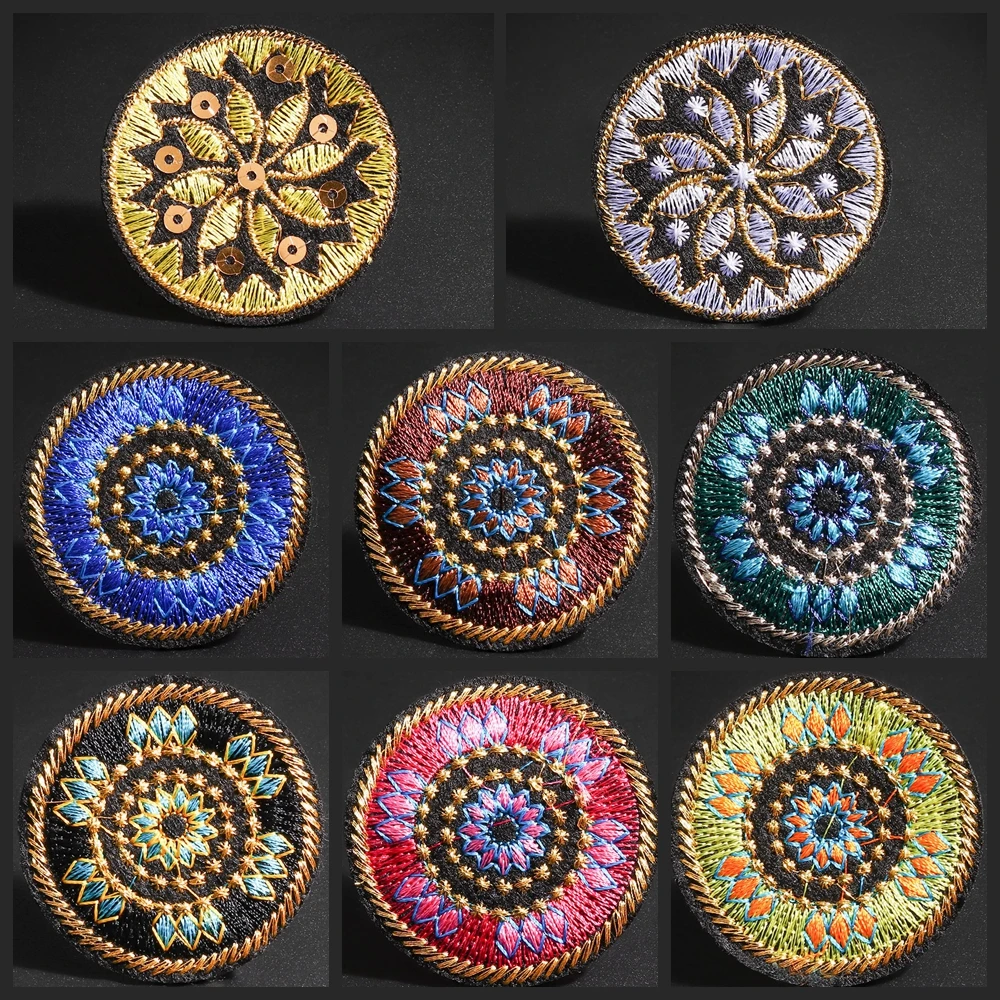Ethnic style round embroidery patches Flower tube colourful Bags dresses pants decoration Badge Chinese style Accessories