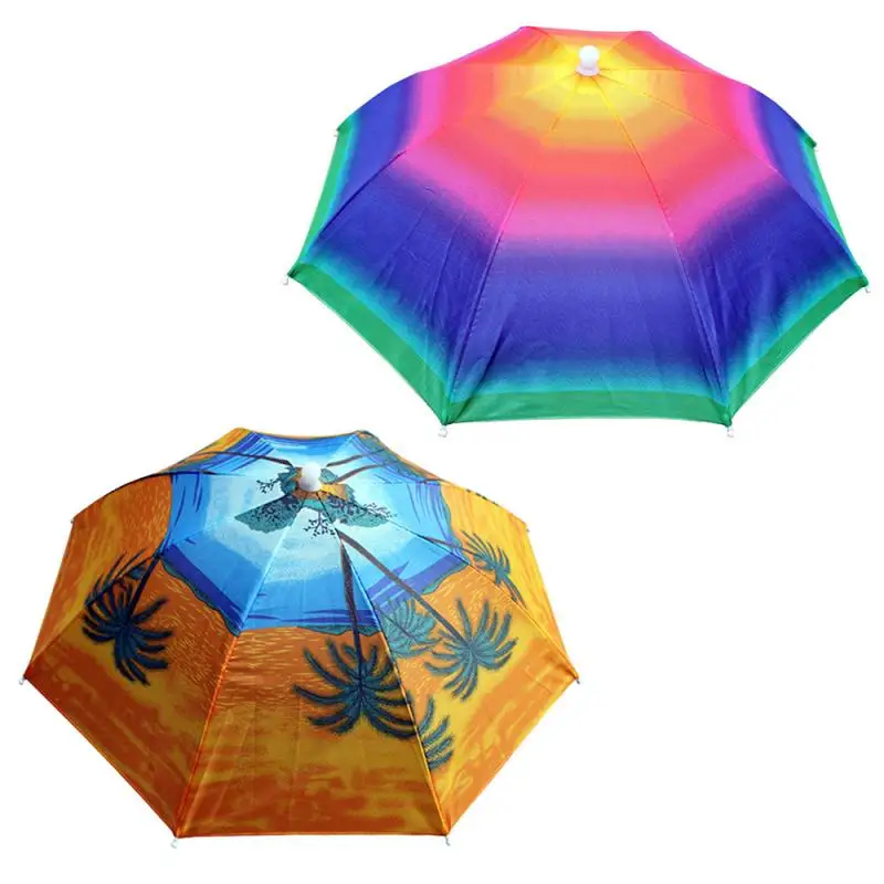 

Portable Rain 55cm Umbrella Hat Foldable Outdoor Sun Shade Waterproof Camping Fishing Headwear Cap Beach Head Hats Handsfree