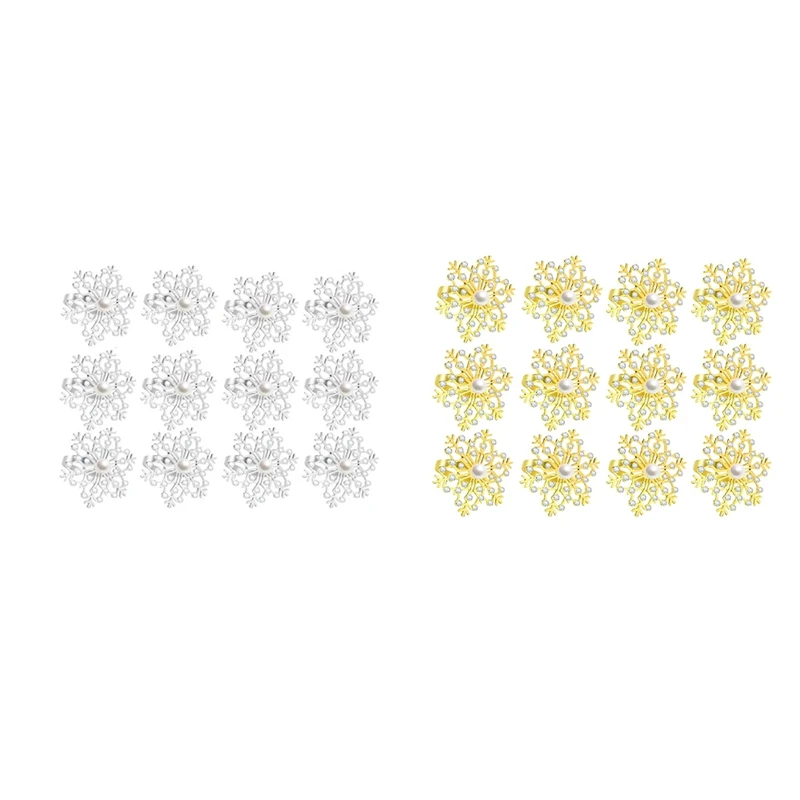 

12 Pcs Christmas Snowflake Napkin Rings,Pearl Rhinestone Napkin Ring Holders for Christmas Holiday Wedding Party