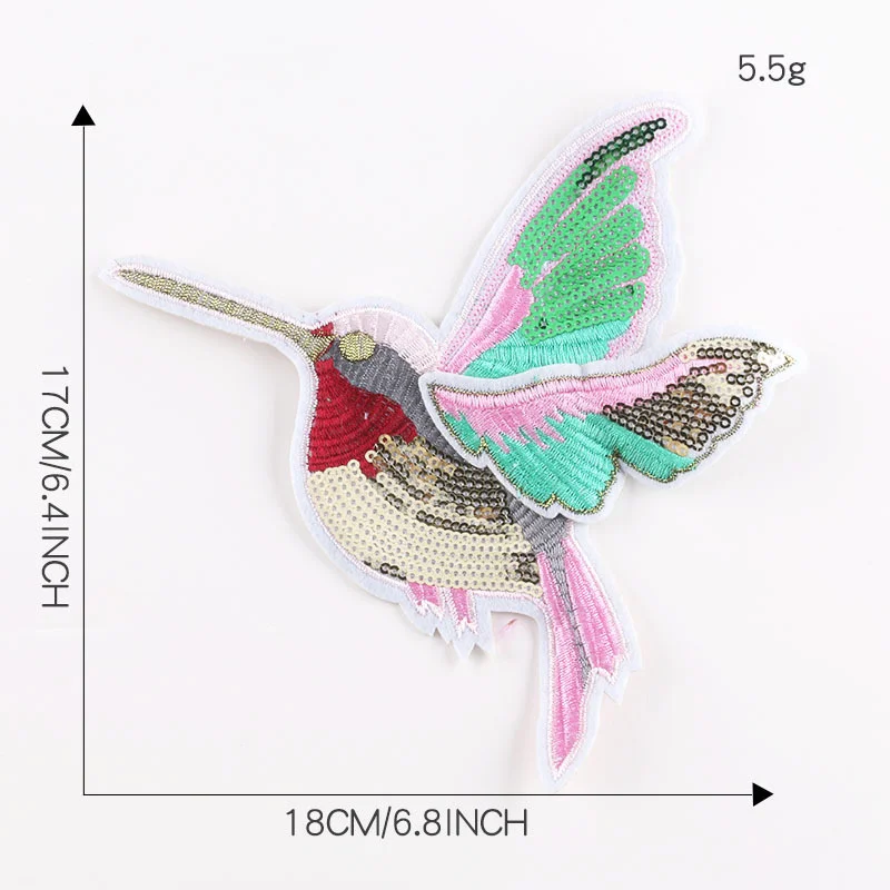 Sequin Hummingbird Patch Animal Applique Iron on Patches for Clothes Embroidery Badge Stickers DIY Sewing Supplies | Дом и сад