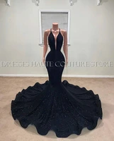 long sexy prom dresses 2022 mermaid sheer scoop neckline african black girls sequin prom party gowns