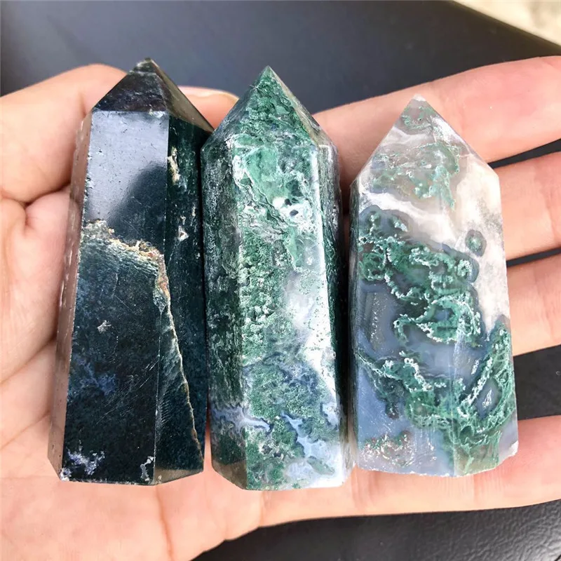 

Natural Moss Agate Wand Healing Crystal Druzy Quartz Sparking Point Chakra Casa Stone Obelisk Home Decoration Reiki Spirit Gift