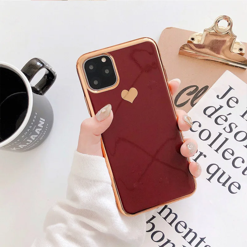Чехол LOVECOM с гальваническим покрытием и сердечком для iPhone 11 Pro Max XR XS Max 6 6S 7 8 Plus, милый однотонный Мягкий ТПУ чехол для задней панели телефона в подарок - Цвет: d