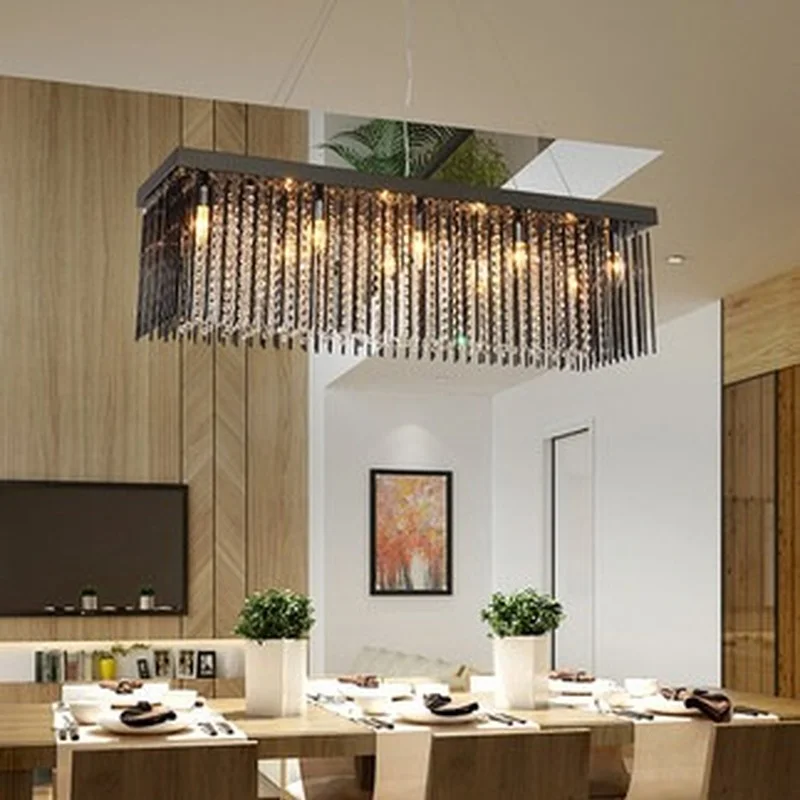 Хрустальная люстра для ресторана из черного стекла прямоугольная Светодиодная