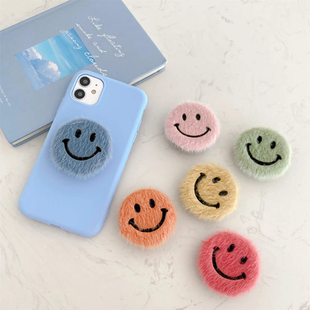 

Plush Cartoon Round Universal Mobile Phone Ring Holder Airbag Gasbag fold Stand Bracket Mount For iPhone Samsung Huawei Xiaomi
