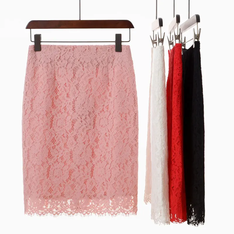 Кружевная миди юбка женская элегантная летняя с высокой талией Корейская