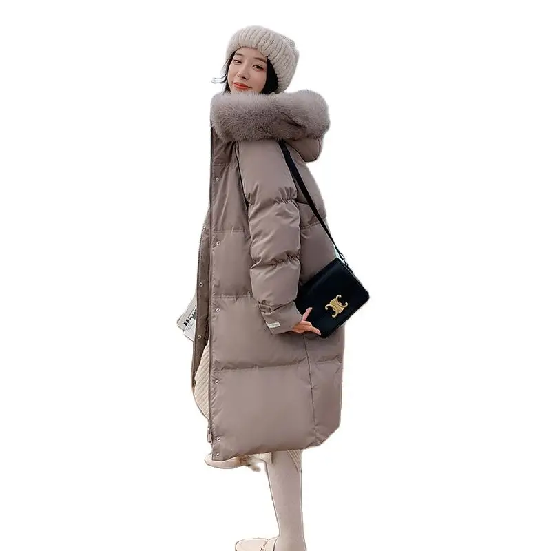 

Women Hooded Detachable Fur Collar Winter Long Warm Bubble Coat Lady Puffer Jacket Cotton Padded Wadded Outwear