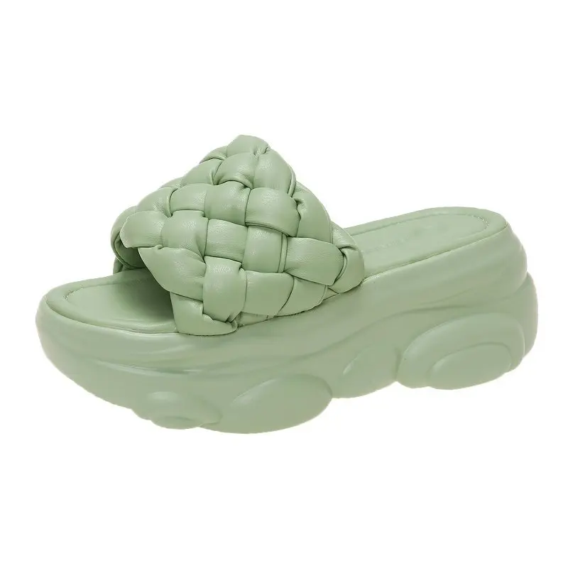 

Shoes Woman 2021 House Slippers Platform Pantofle Heeled Mules Luxury Slides New High Soft Designer Summer Flat Fashion PU