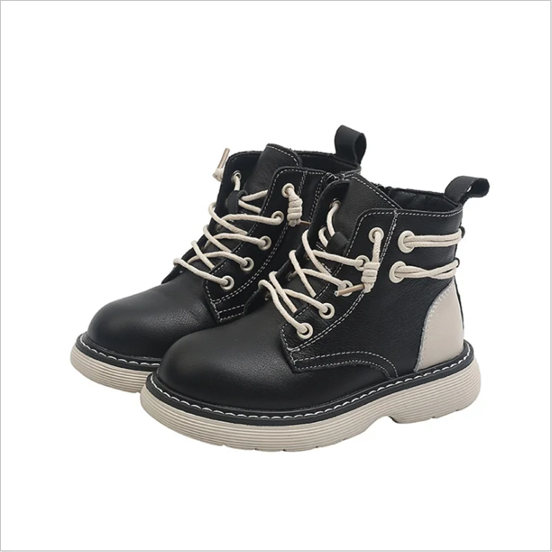 

2021 New Autumn Children Martin Boots Genuine Leather Soft Bottom Boys Motorcycle Boots Fashion Girls Boots Size 26-37