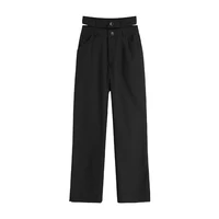 2022 new black design suit pants woman double high waist spring office lady long trousers solid loose wide leg pants female