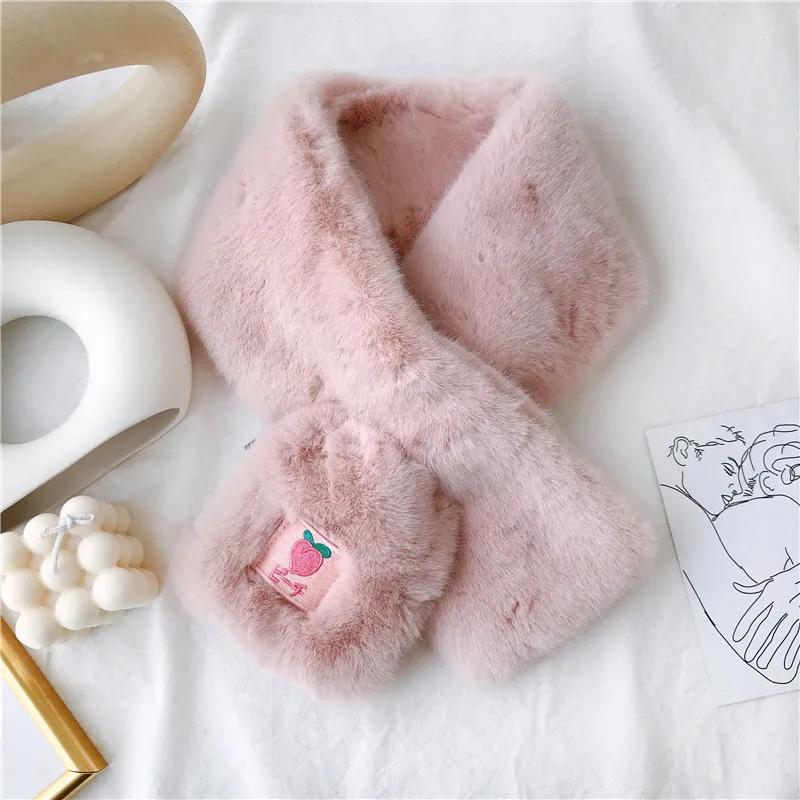 peach pink Новинка, Модный мягкий женский шарф с воротником из искусственного кроличьего меха, теплый зимний шарф из плюша и шелка с леопардовым принтом, элегантные шарфы для девушек и девушек - Цвет: peach pink