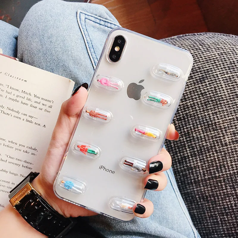 Забавные 3D милые капсулы в виде капсул прозрачный мультяшный чехол для iPhone 11 12 Pro X