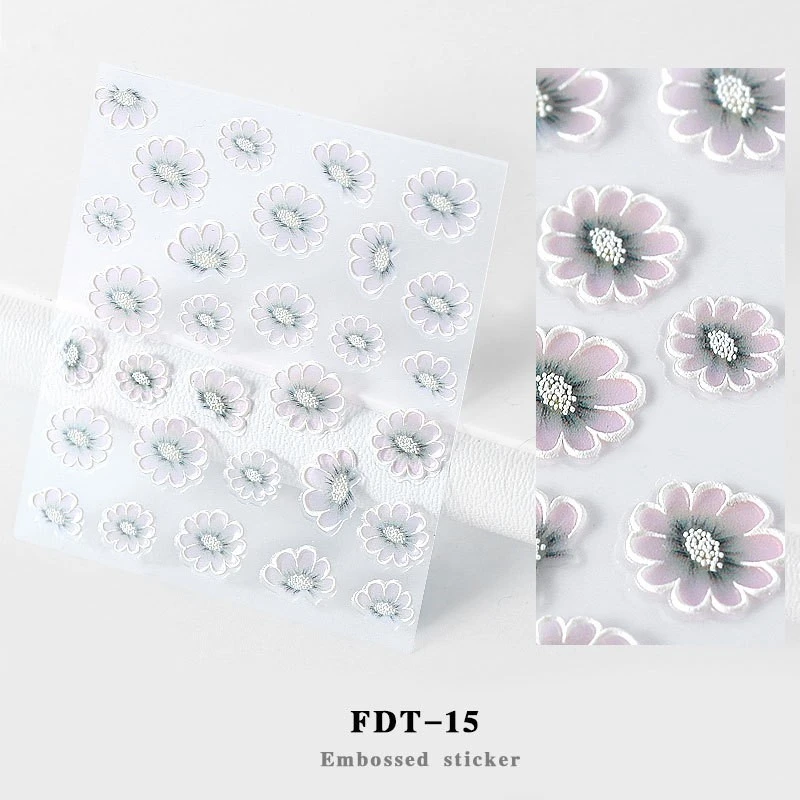 Hot 1PC 5D Acrylic Engraved Flower Nail Sticker Embossed Lace Flower Cute Cat Water Decals Empaistic Nail Water Slide Decals - Цвет: FDT-15