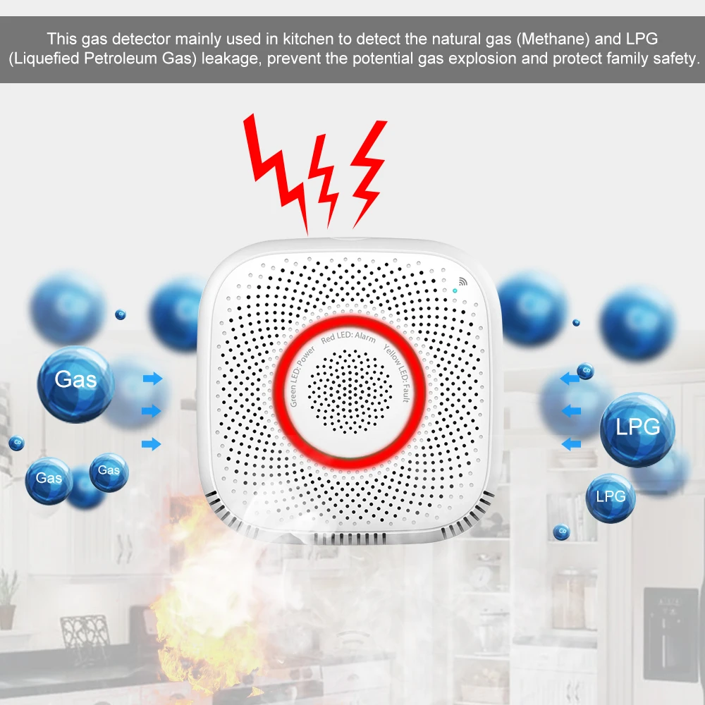 

WIFI Gas Detector Household Combustible Gas Leak Detector Natural Liquefied Petroleum Gas Leak Tester Sniffer With Sound Alarm