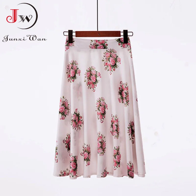 

Women Midi Skirt 2022 Spring Summer Ladies Floral Print Chiffon High Waist Elegant Chic Casual Faldas Saias