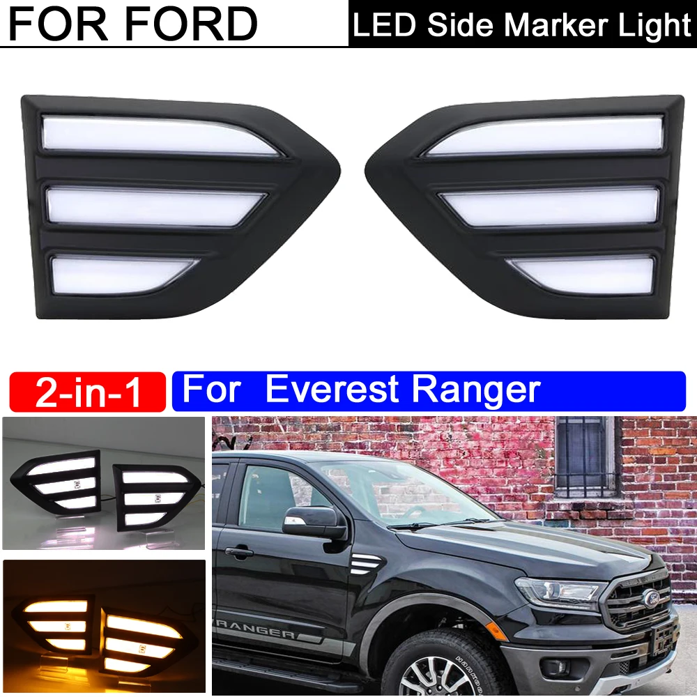 

2Pcs 2-in-1 LED Side Marker Light Dynamic Amber Turn Signal Lamp DRL Lights For Ford Everest 2015-2019 Ranger 2019-2021