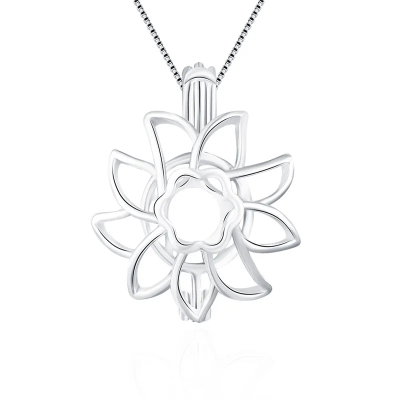 

CLUCI 3pcs Bright Sunflower 925 Sterling Silver Cage Charms Pendant for Women Necklace Silver 925 Pearl Locket Pendant SC117SB