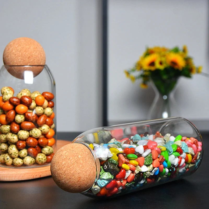 

3Pcs Transparent Glass Storage Tank Borosilicate Glass Sealed Cans Grains Container Storage Jar with Cork for Kitchen