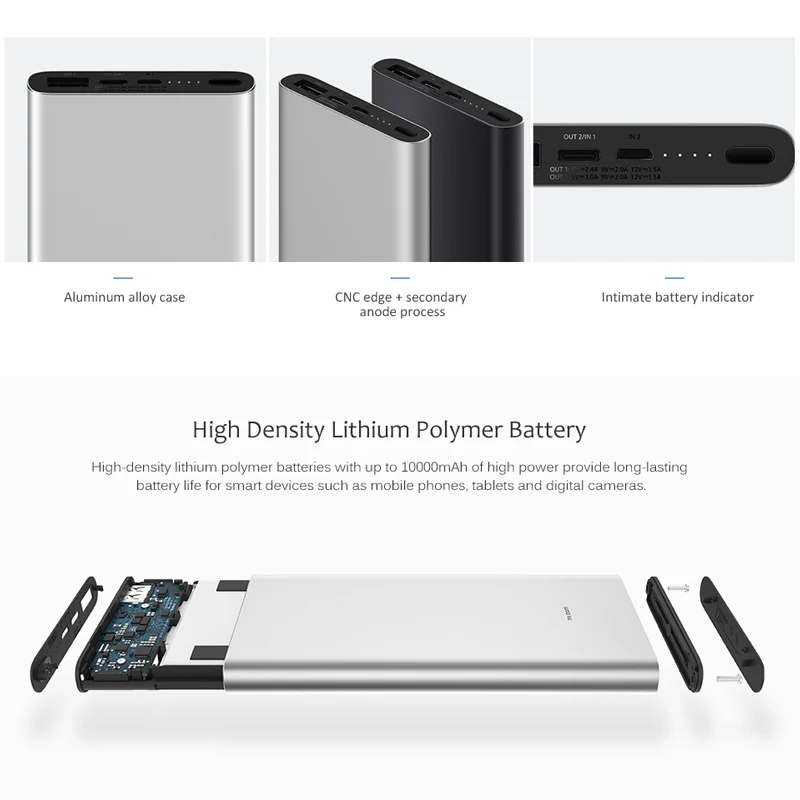 Новый Xiao mi power Bank 3 10000 мАч PLM12ZM usb type C QC3.0 Быстрая зарядка Siao bank 18 Вт двустороннее