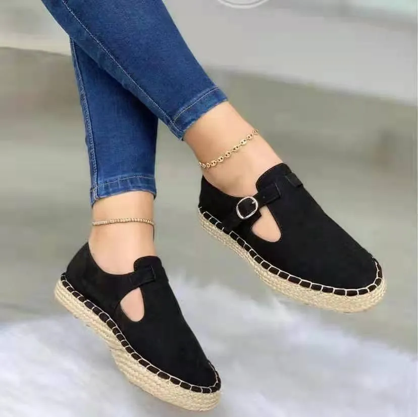 

Spring 2022 European and American elastic twine round toe sandals for women flat large size shoes