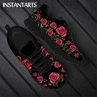 Женские туфли INSTANTARTS с вышивкой, дышащие кроссовки на плоской подошве, с принтом роз, на шнуровке, повседневные лоферы, хит продаж