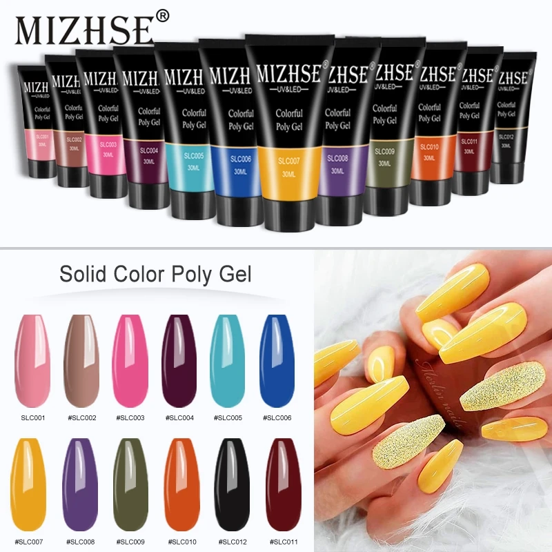 MIZHSE, 30 г/15 г, цветной полигелевый удлинитель для пальцев, 12 цветов, быстростроительный гель, Ультрафиолетовый твердый строительный полигелевый лак для ногтей