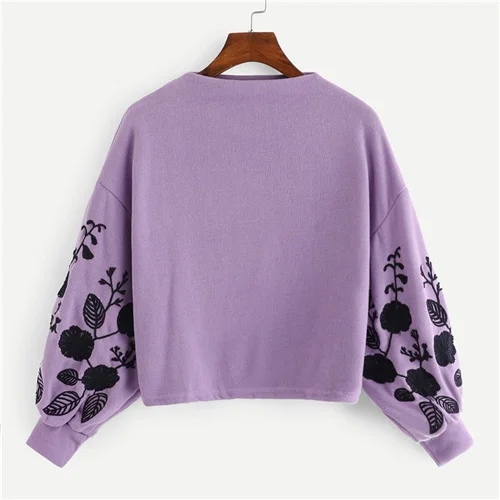 Dotfashion розовый женский пуловер с цветочной вышивкой на плече, повседневный осенний свитер с воротником-хомутом - Цвет: Лаванда
