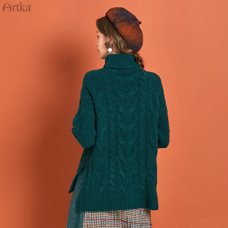 ARTKA 2019 Winter New Women Sweater Elegant 4 Colors Turtleneck Sweaters Thicken Warm Loose Pullover For YB10893Q | Женская одежда