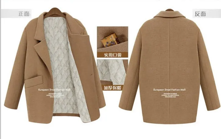 Manteau femme Европейский Осень Зима Женское негабаритное стеганое шерстяное пальто простая Верхняя одежда casaco feminino пальто