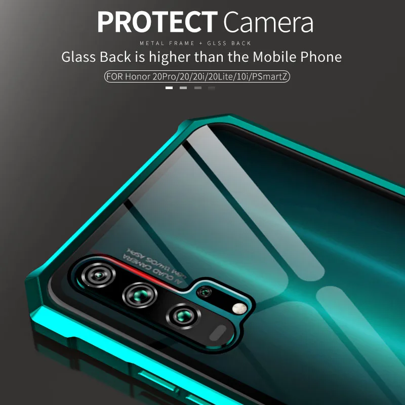 Для huawei Honor 20 чехол Honor 20 Lite бампер металлическая алюминиевая рамка крышка со стеклянной задней крышкой жесткий чехол для huawei 20 Pro чехол s